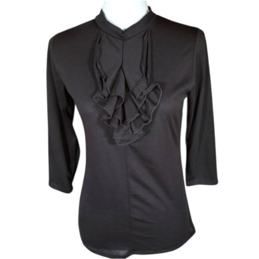 AVITAL BLACK RUFFLE BLOUSE SZ.M EUC. - Picture 2 of 6